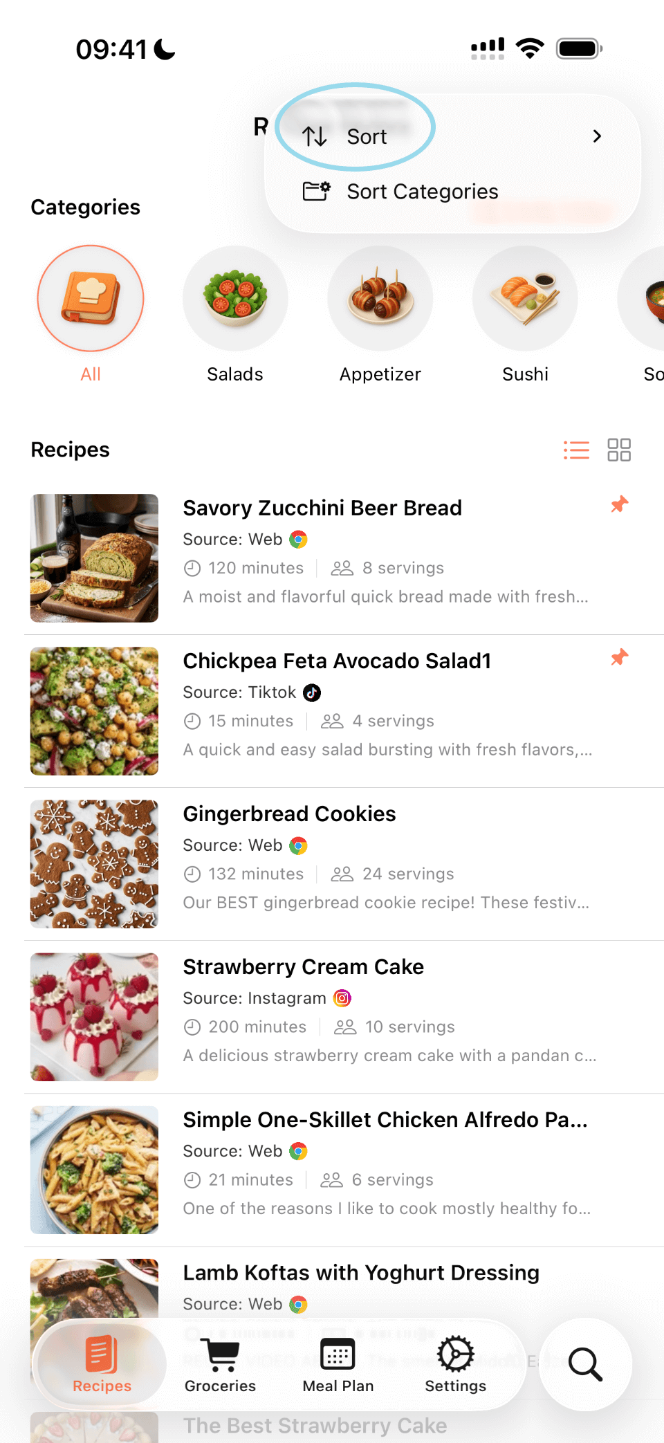 Select Sort from the menu
