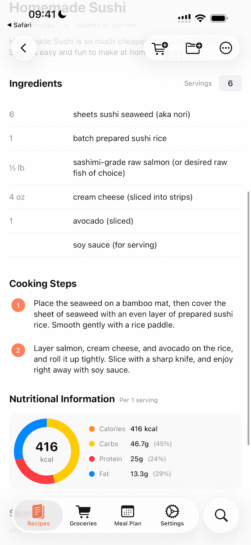 Imported recipe details