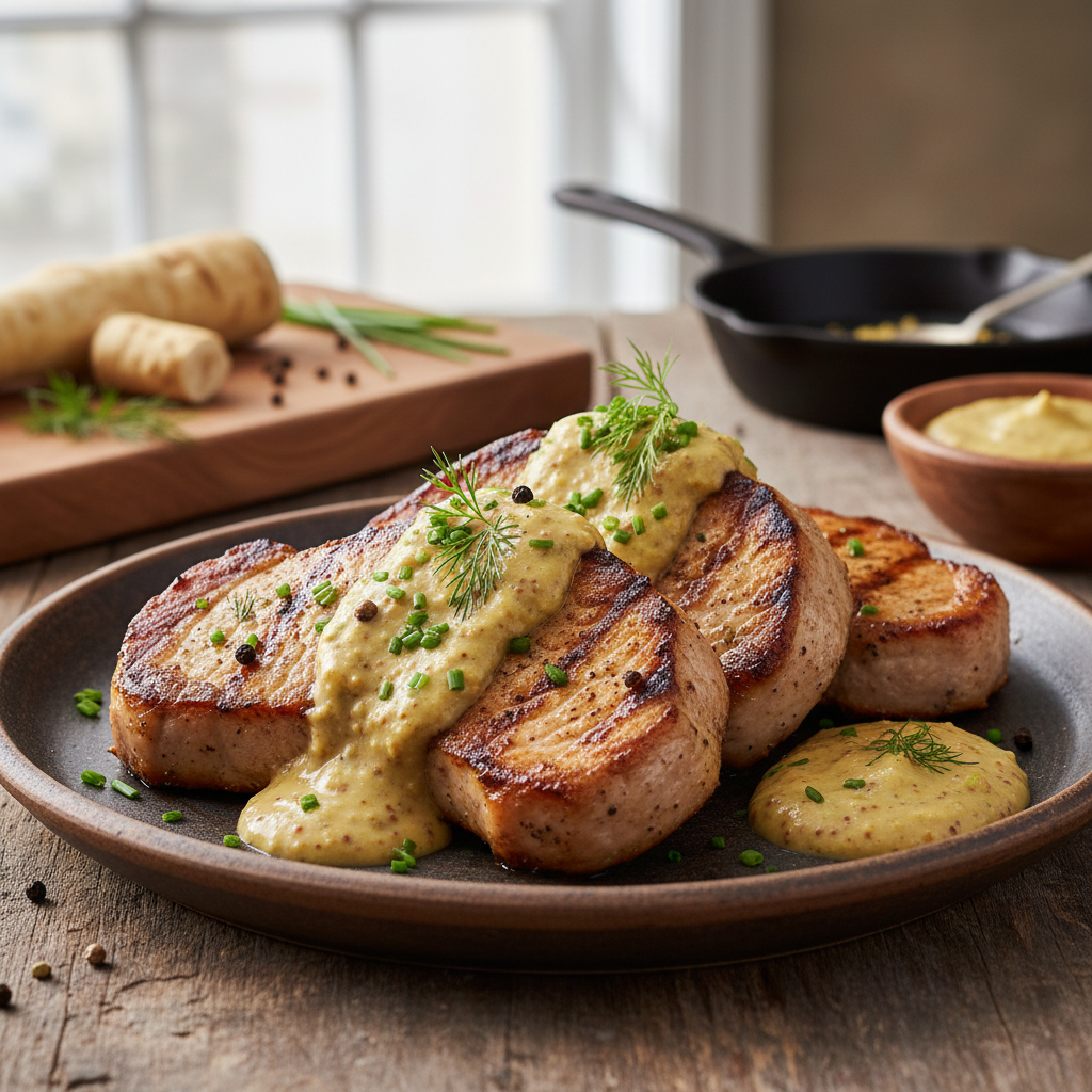 Pork Shoulder Steaks With Horseradish-Mustard Sauce