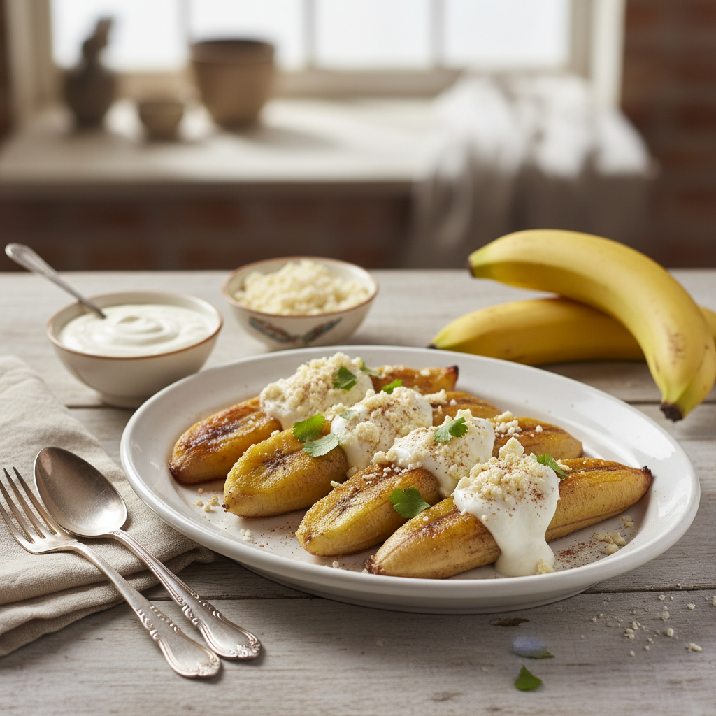 Plátanos Horneados con Crema y Queso (Baked Banana With Crema and Cheese)