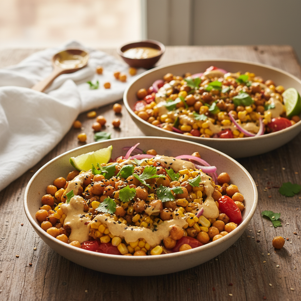 Corn and Chickpea Bowls With Miso Tahini