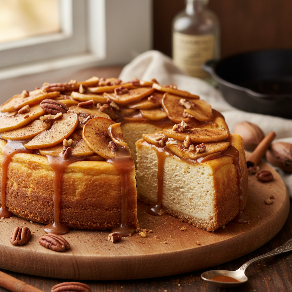 Creole Cream Cheesecake With Caramel-Apple Topping