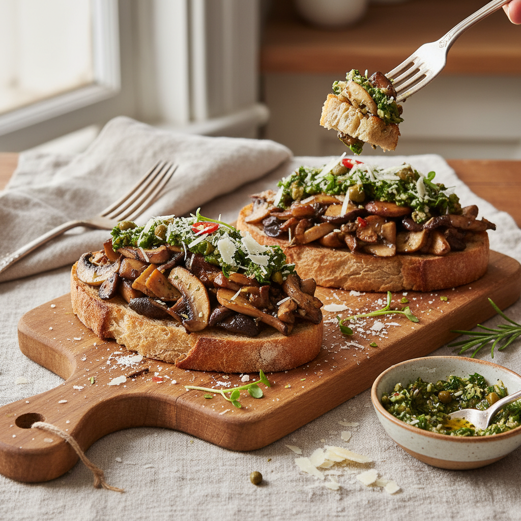 Open-Face Mushroom Sandwiches With Pecorino Salsa Verde