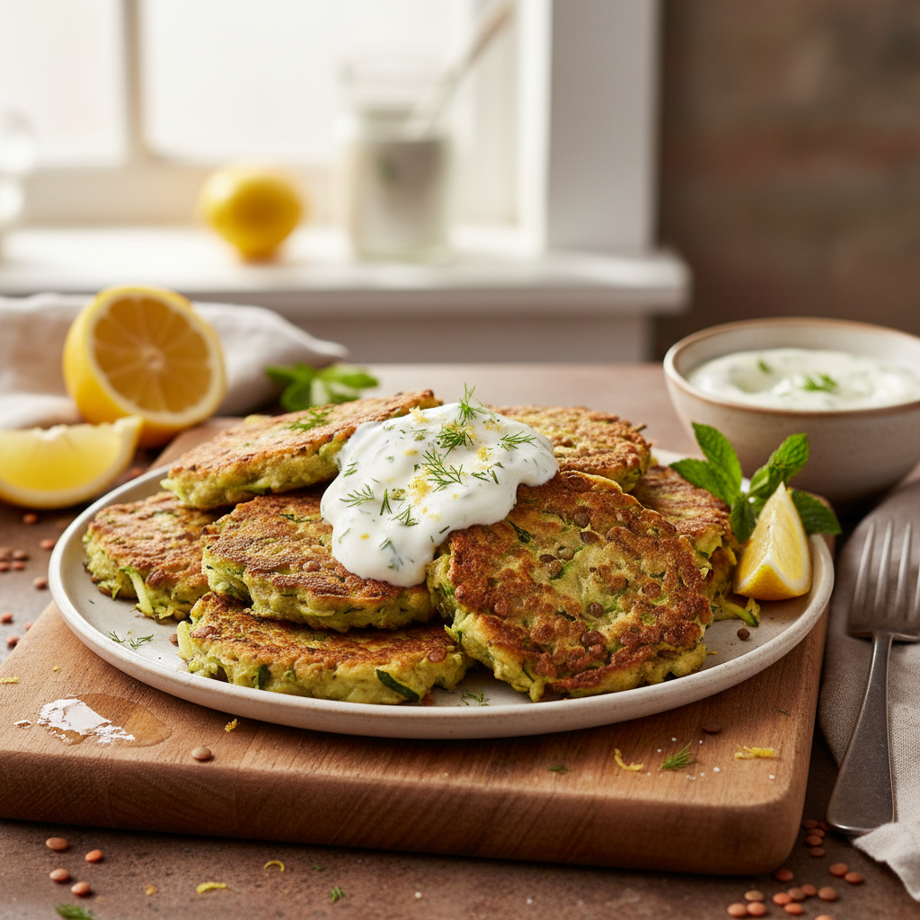 Zucchini-Lentil Fritters With Lemony Yogurt