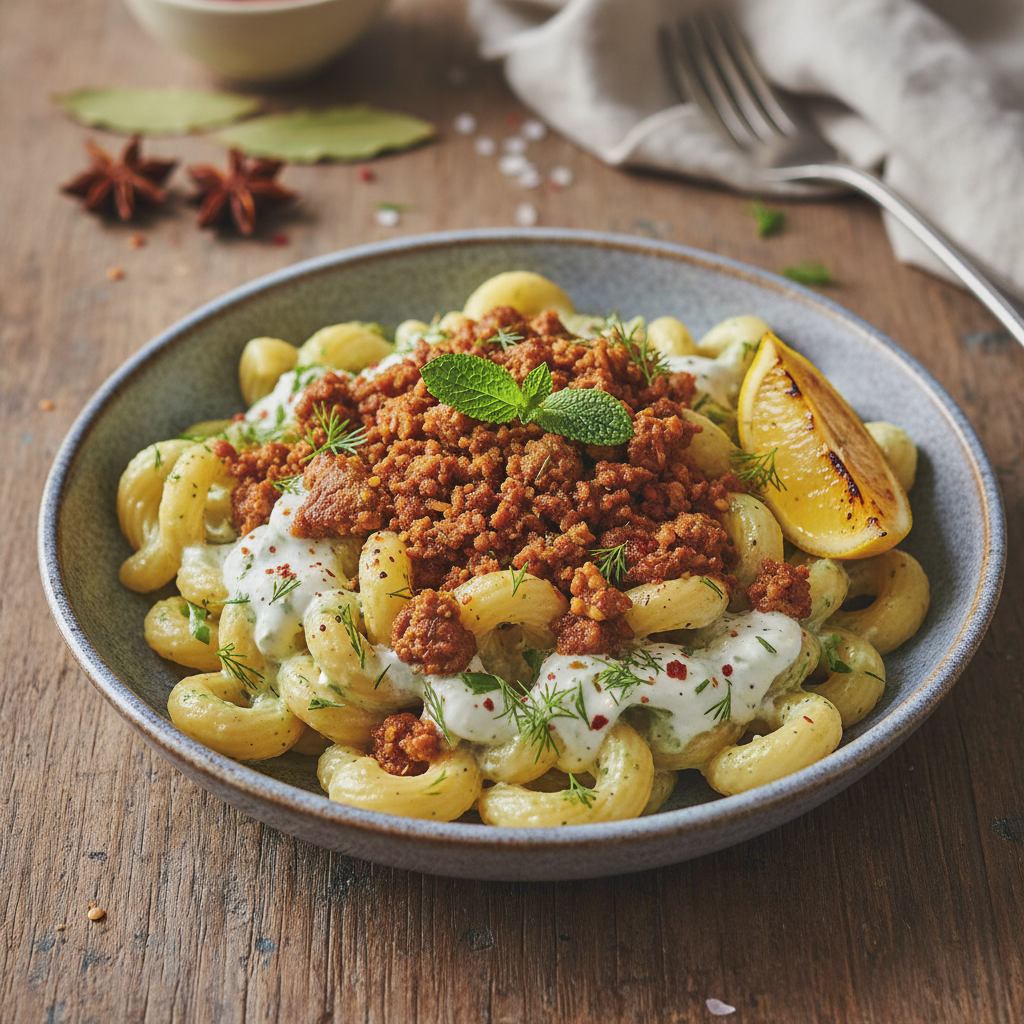 Spiced Lamb and Dill Yogurt Pasta