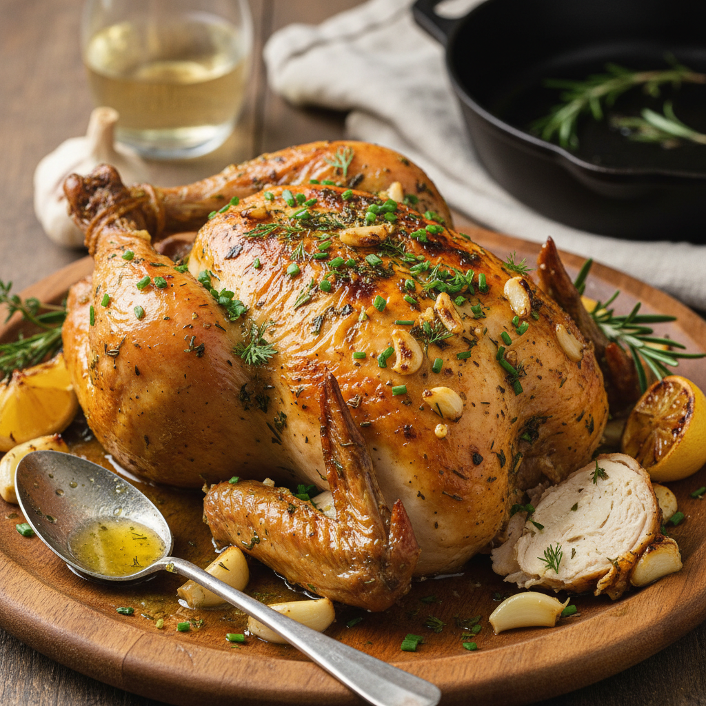 Green-Garlic-Rubbed Buttery Roast Chicken